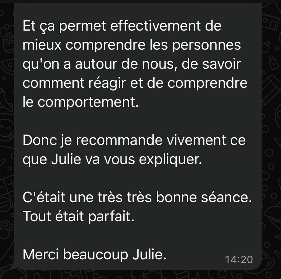 Message de Moana après sa lecture photo
